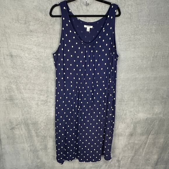 Old Navy Dress Womens 3X Navy Polka Dot Flowy Loose Stretch Tank Nautical Preppy - Picture 1 of 12